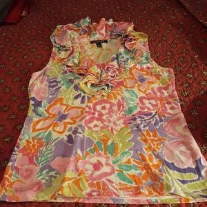 Ralph Lauren floral top with ruffle neckline